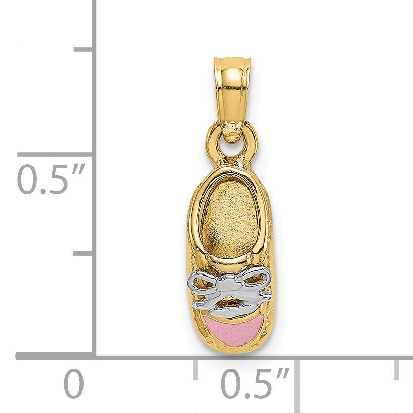 14K and White Rhodium 3-D Pink Enamel Baby Shoe Charm