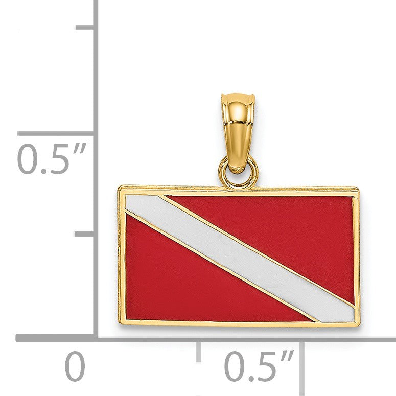 14K Dive Flag with Red and White Enamel Charm