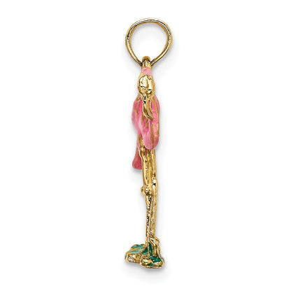 14K 3-D Pink Enameled Flamingo Charm