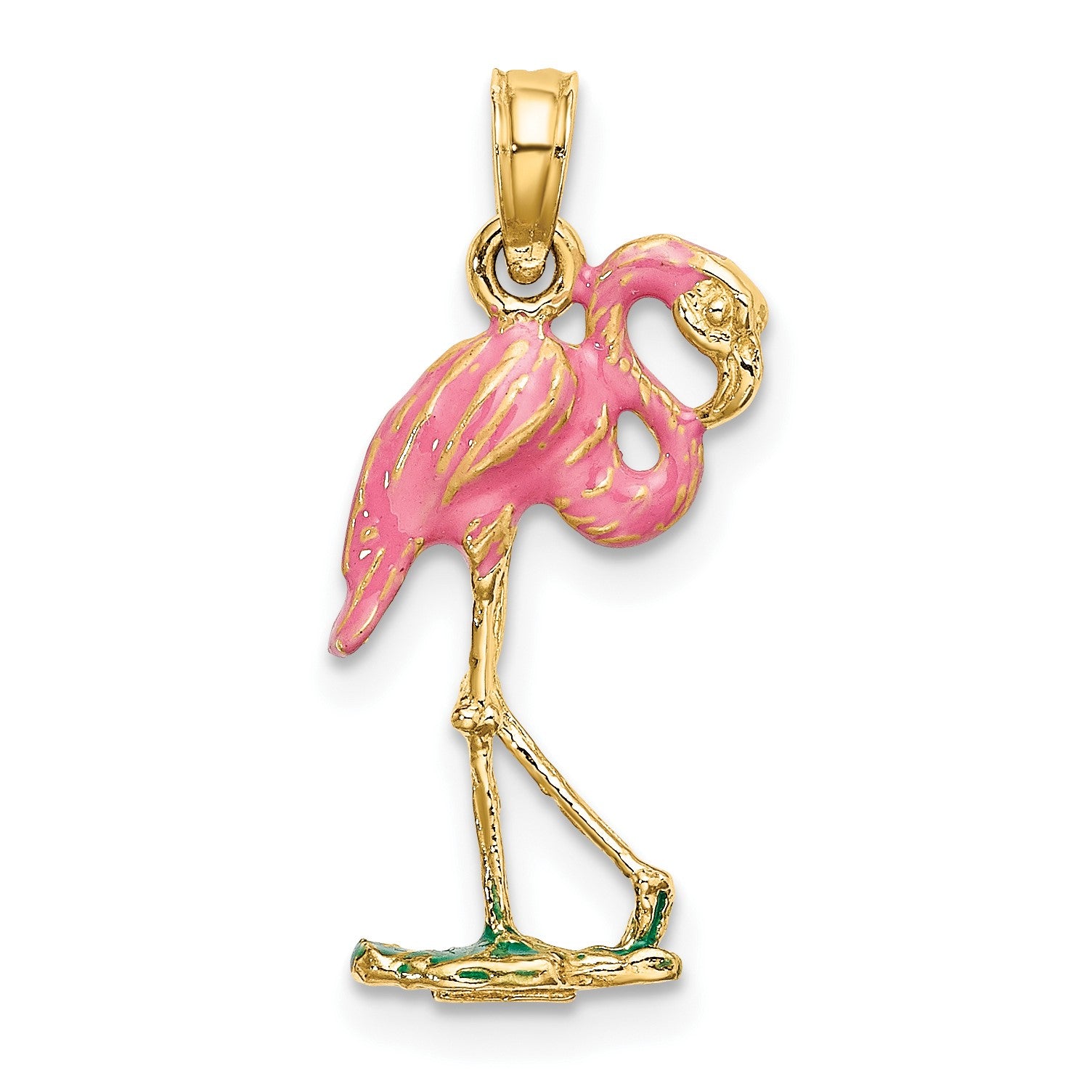 14K 3-D Pink Enameled Flamingo Charm