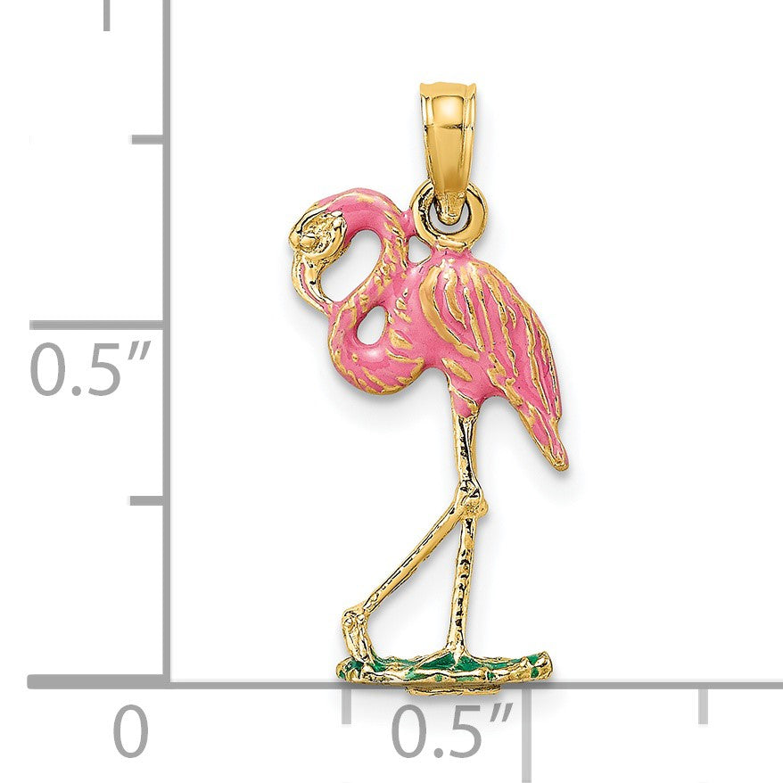 14K 3-D Pink Enameled Flamingo Charm