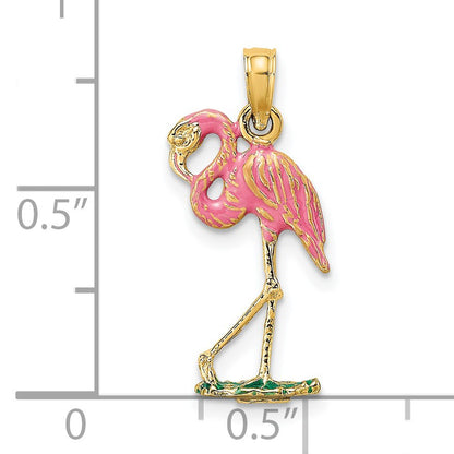 14K 3-D Pink Enameled Flamingo Charm