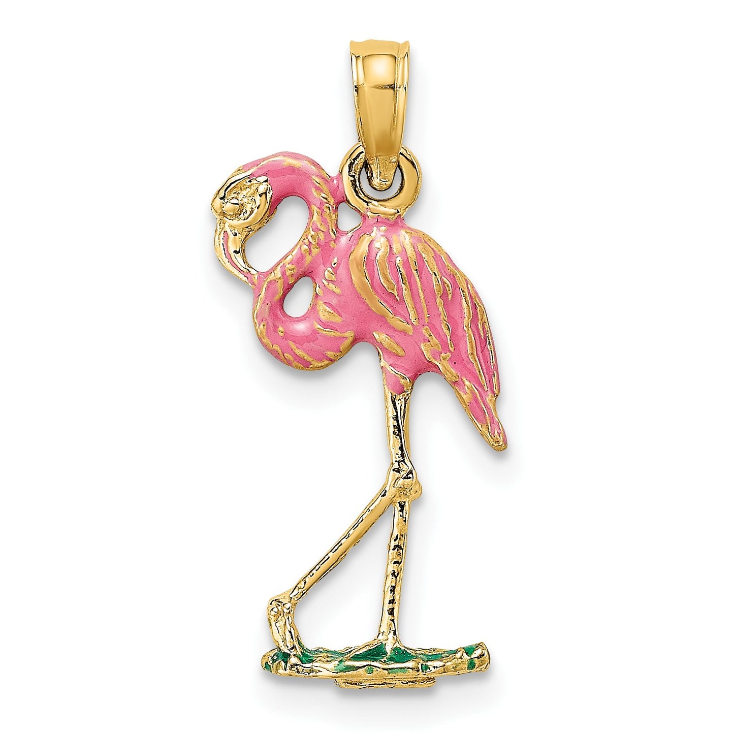14K 3-D Pink Enameled Flamingo Charm