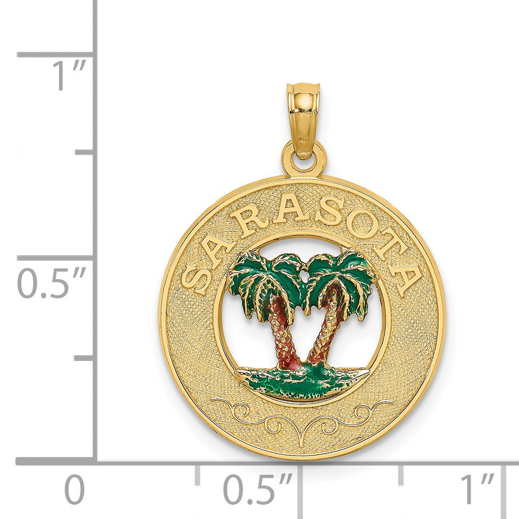 14K Enameled SARASOTA Circle Palm Tree Charm