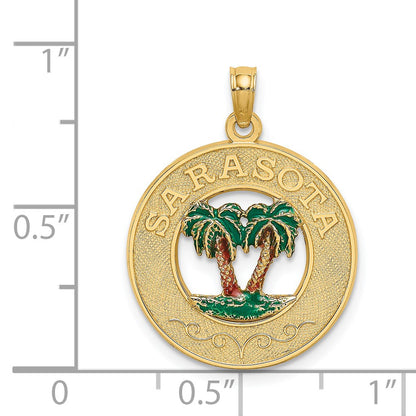 14K Enameled SARASOTA Circle Palm Tree Charm