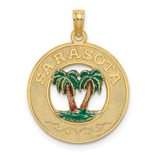 14K Enameled SARASOTA Circle Palm Tree Charm