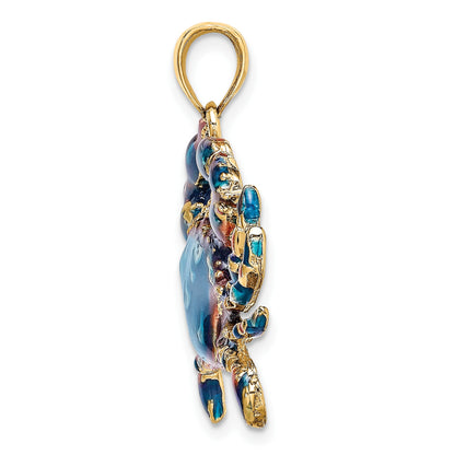 14K Large Blue Enamel Crab Charm