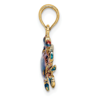 14K Small Blue Enamel Crab Charm