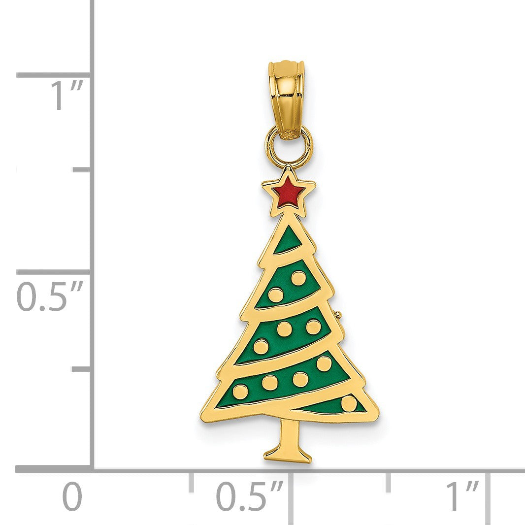 14K Enameled Green Christmas Tree with Red Star Charm