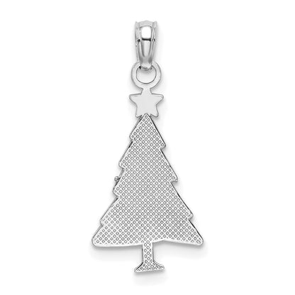 14K White Gold Enameled Green Christmas Tree with Red Star Charm