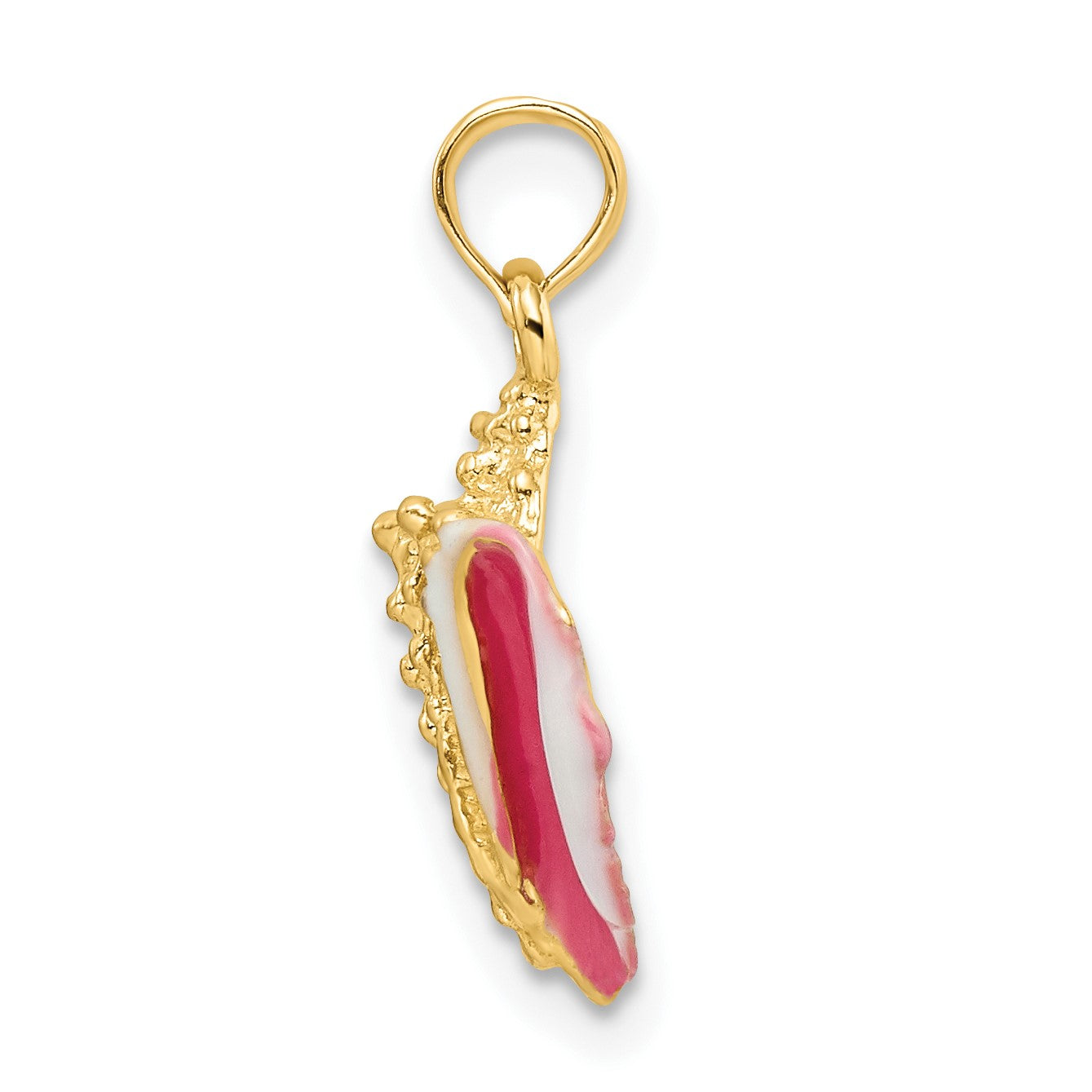14k Textured Pink and White Enamel Conch Shell Pendant