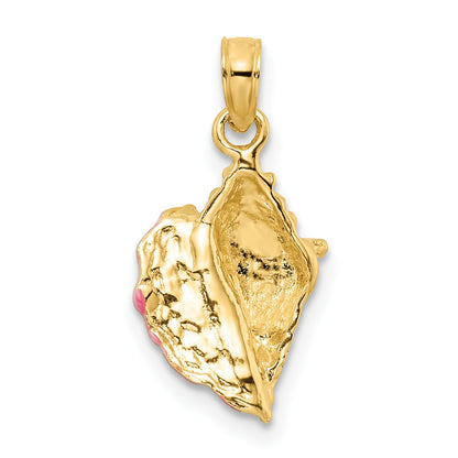 14k Textured Pink and White Enamel Conch Shell Pendant