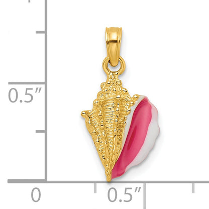 14k Textured Pink and White Enamel Conch Shell Pendant