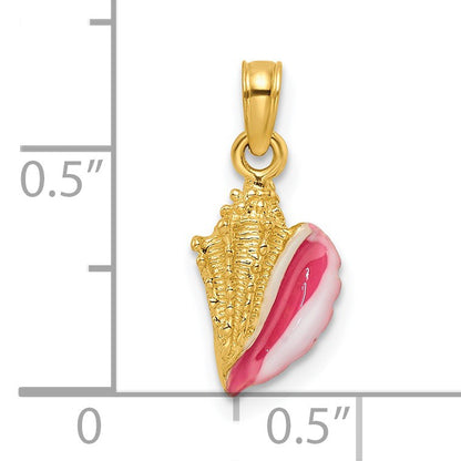 14k Textured Pink and White Enamel Conch Shell Pendant