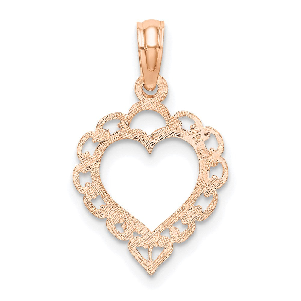 14K Rose Polished Lace Border Heart Pendant