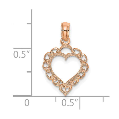 14K Rose Polished Lace Border Heart Pendant