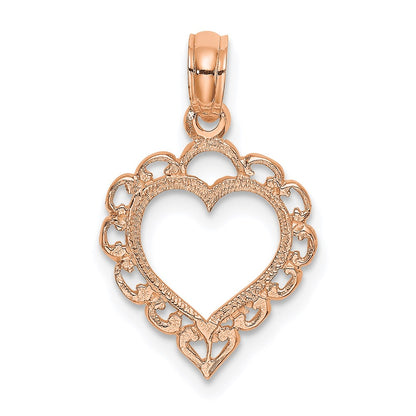 14K Rose Polished Lace Border Heart Pendant