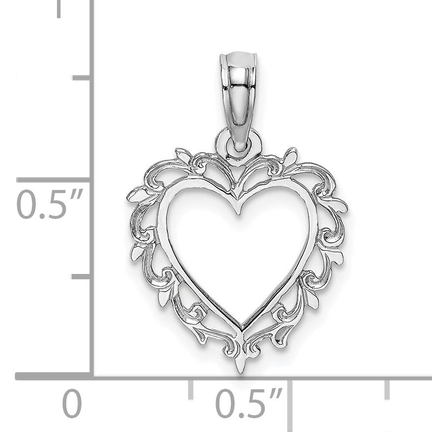 14K White Gold Heart with Lace Border Charm