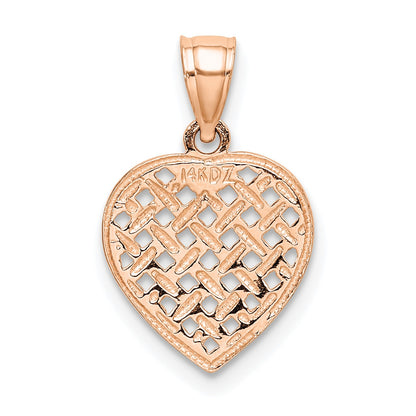 14K Rose Gold Cut-Out and Textured Woven Heart Charm