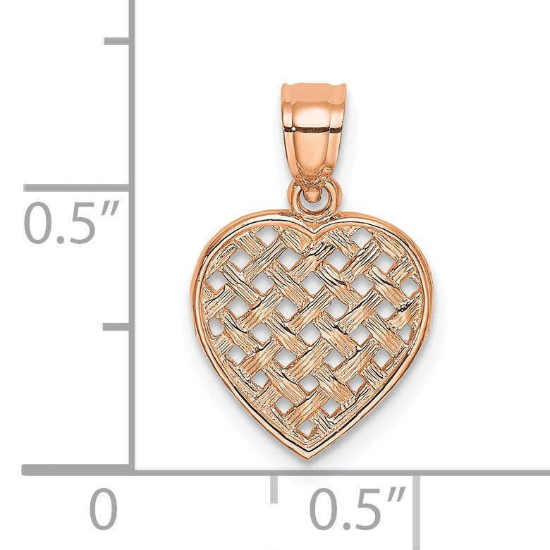 14K Rose Gold Cut-Out and Textured Woven Heart Charm