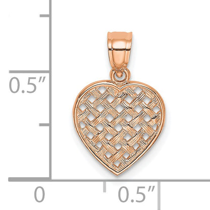 14K Rose Gold Cut-Out and Textured Woven Heart Charm