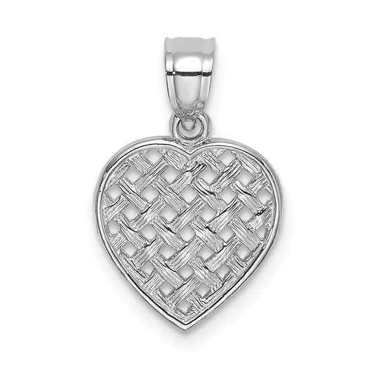 14K White Gold Cut-Out and Textured Woven Heart Charm