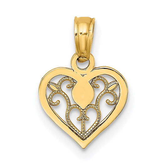 14K Polished Filigree Heart Pendant