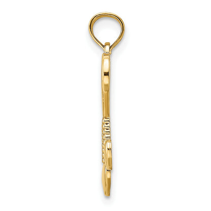 14K Polished Heart with Double Heart Tassel Pendant