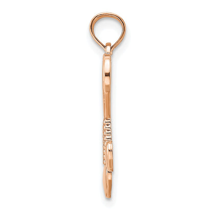 14K Rose Polished Heart with Double Heart Tassel Pendant