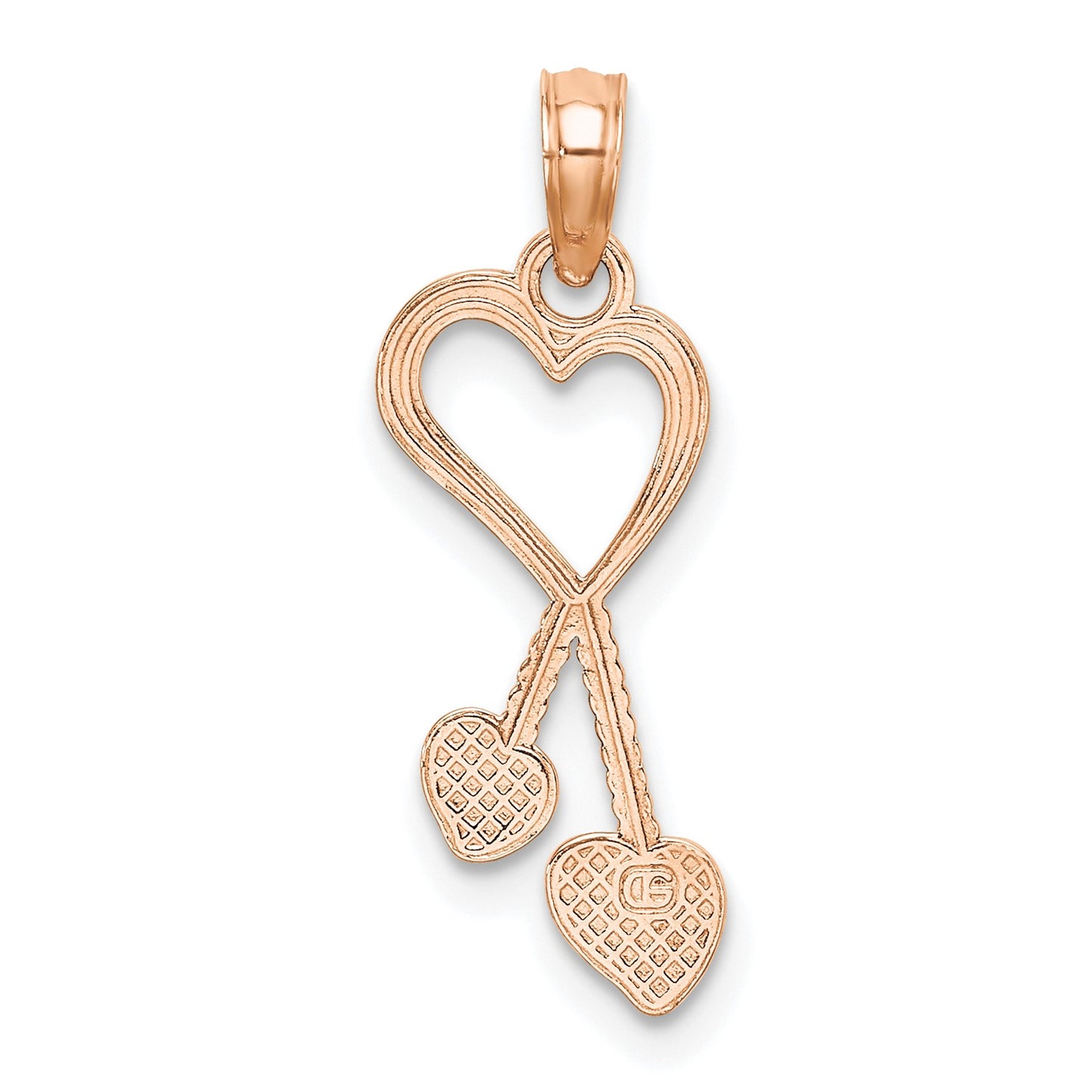 14K Rose Polished Heart with Double Heart Tassel Pendant