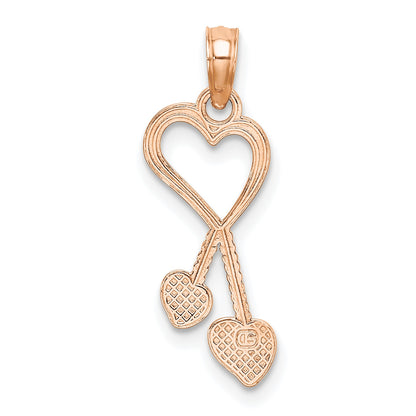 14K Rose Polished Heart with Double Heart Tassel Pendant