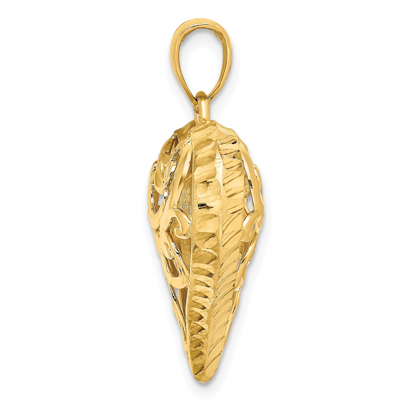 14K Polished 3-D Diamond-cut Filigree Puffed Heart Charm
