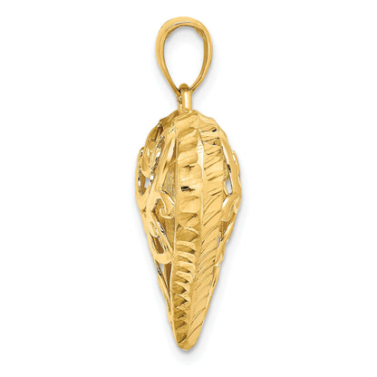 14K Polished 3-D Diamond-cut Filigree Puffed Heart Charm