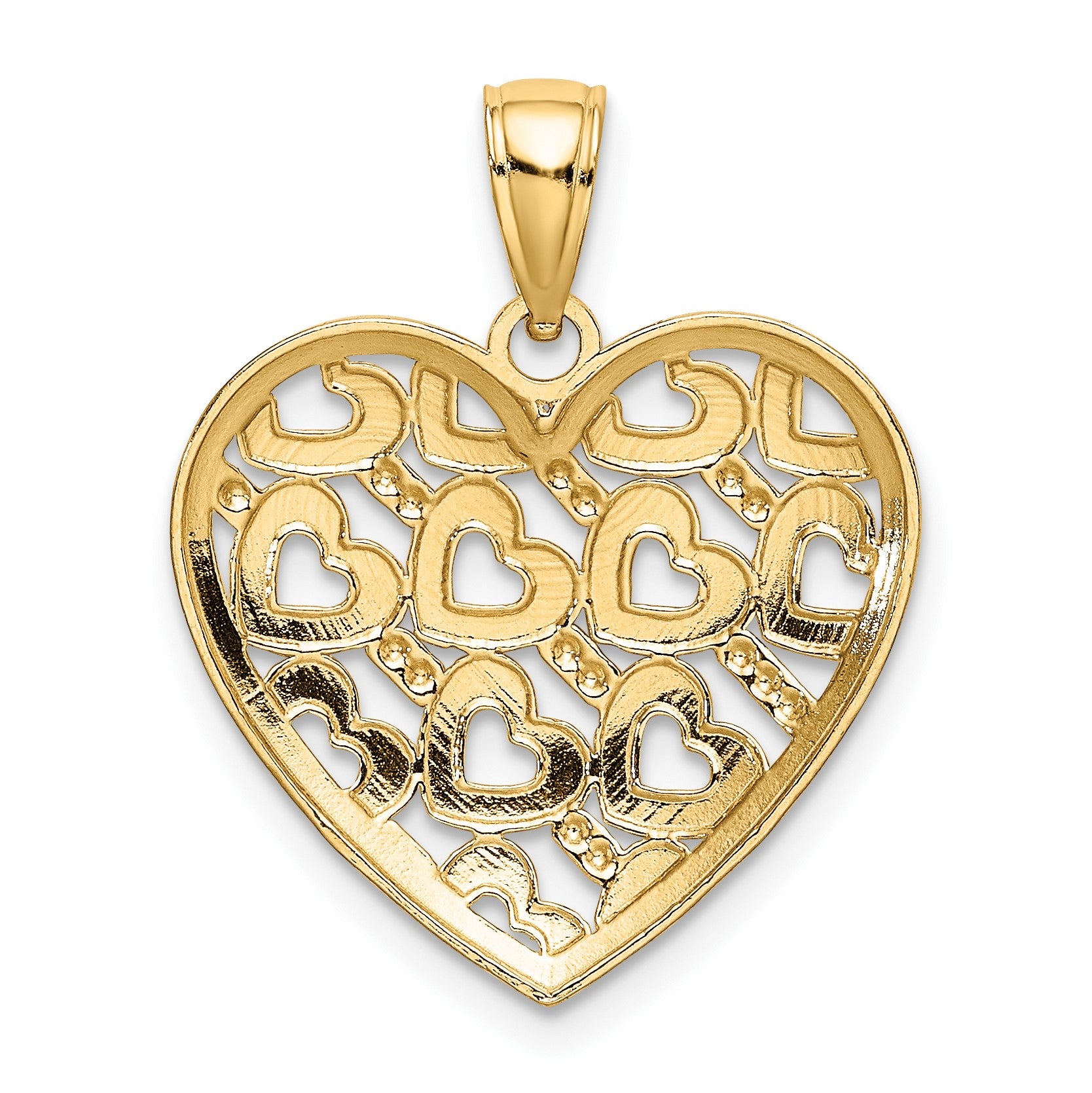 14K Diamond-cut Heart Pattern On Heart Charm