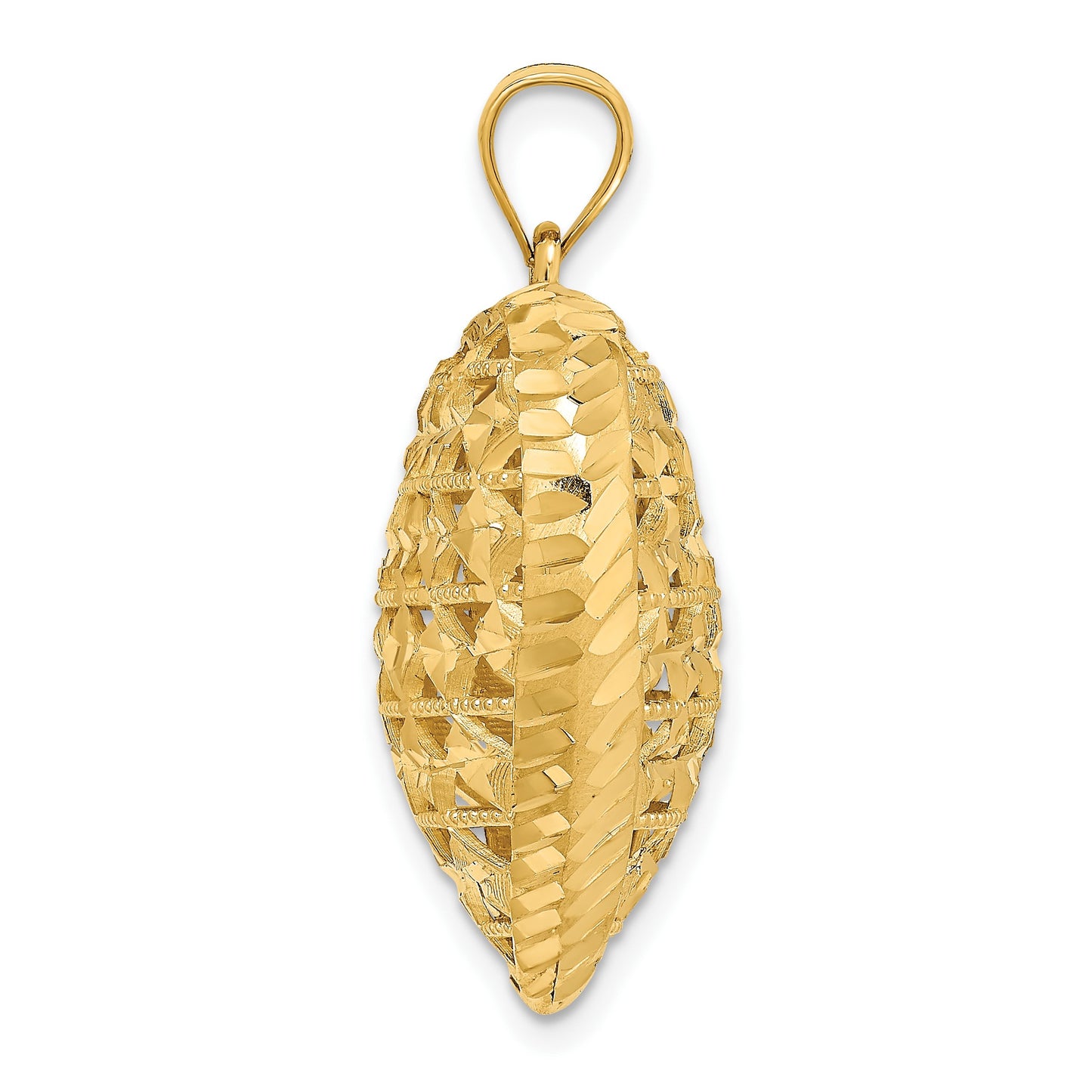 14K 3-D Filigree Diamond-cut Puffed Heart Pendant