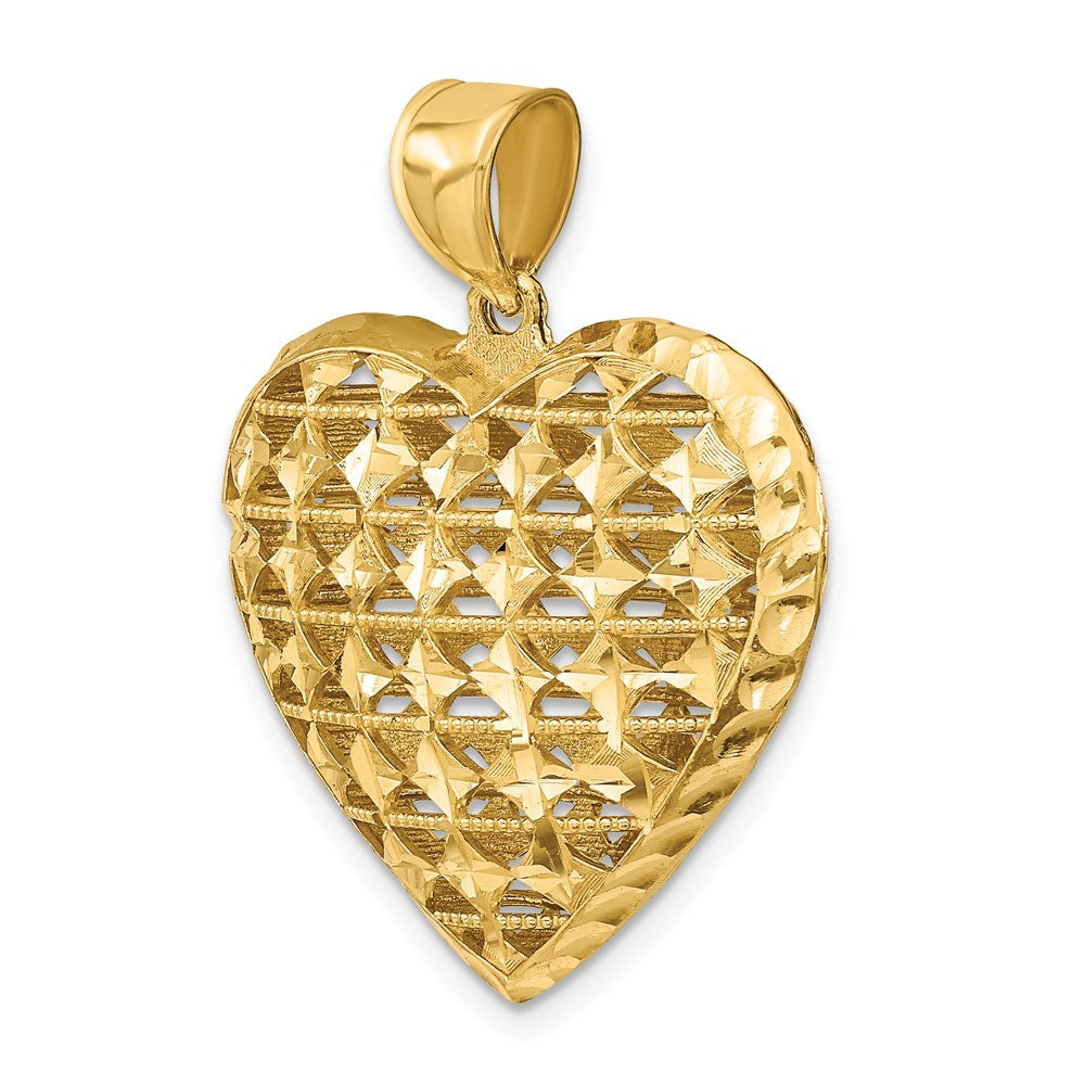 14K 3-D Cut-out Diamond-cut Puffed Heart Pendant