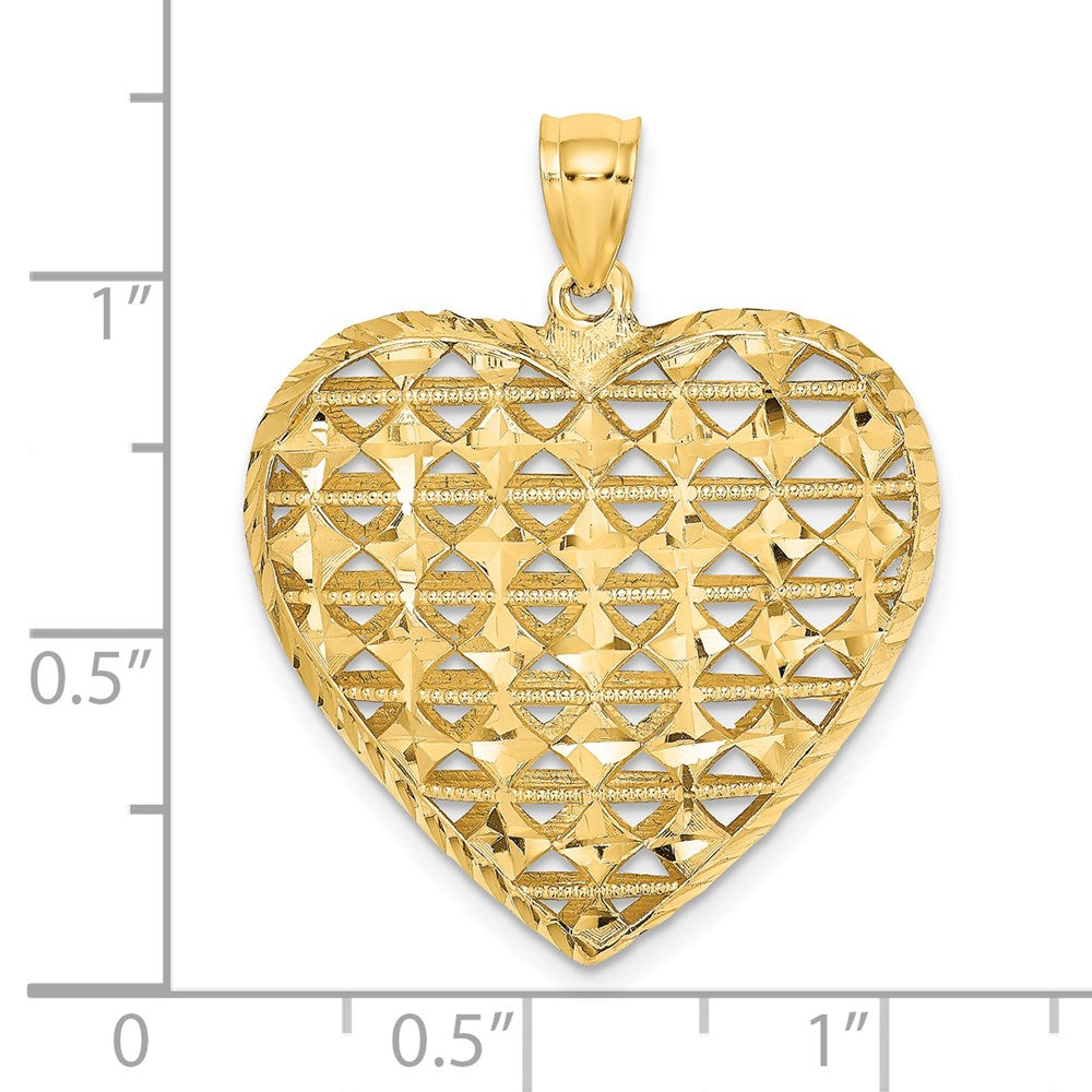 14K 3-D Cut-out Diamond-cut Puffed Heart Pendant