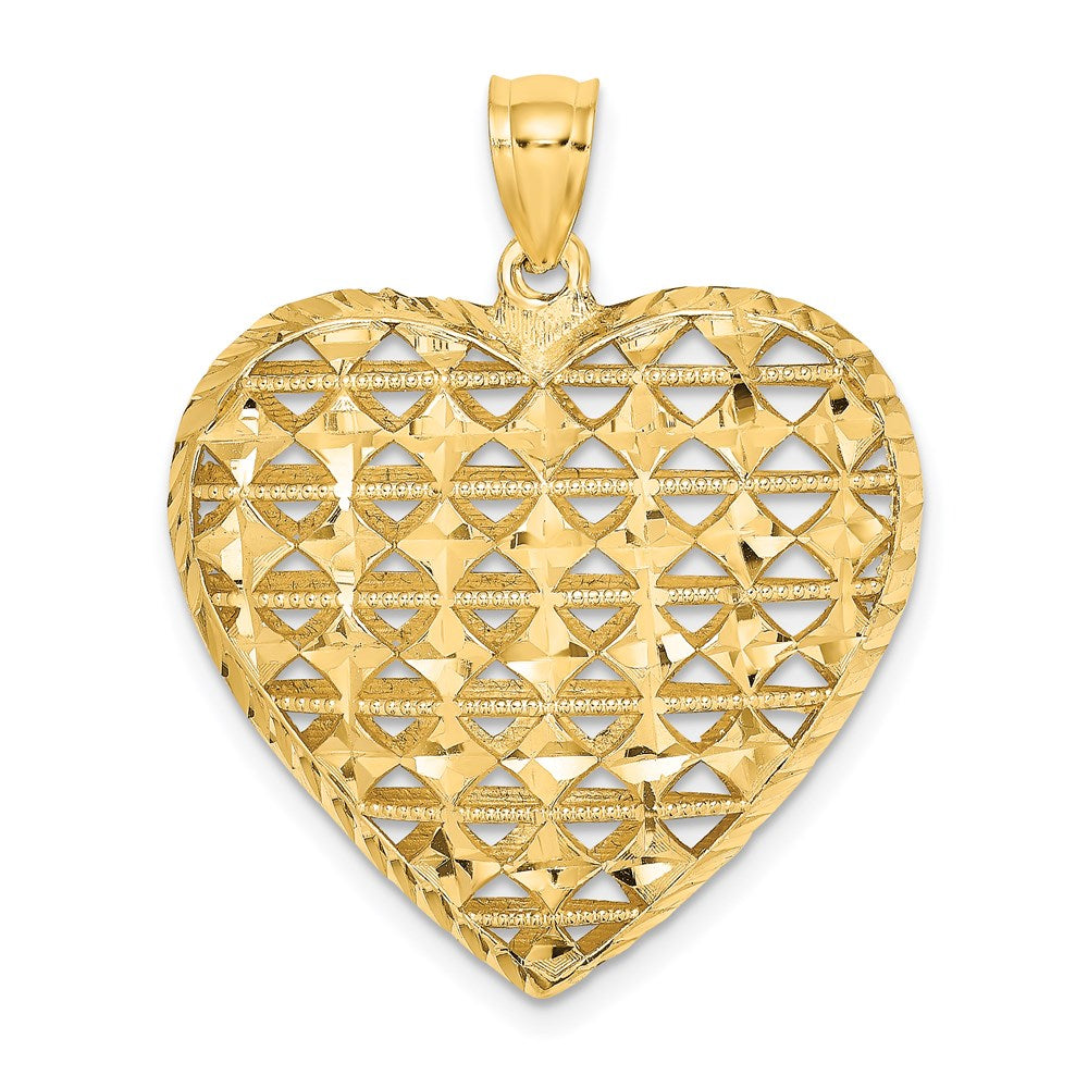 14K 3-D Cut-out Diamond-cut Puffed Heart Pendant