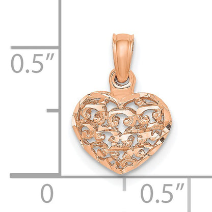 14K Rose Gold 3-D Diamond-cut Mini Puffed Heart Charm