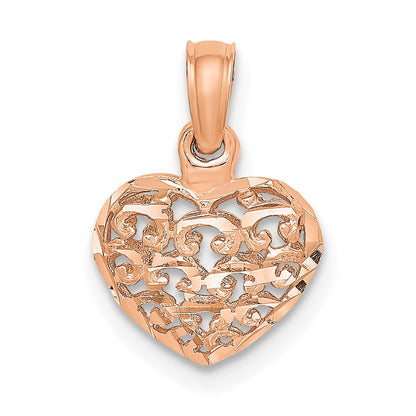 14K Rose Polished 3-D Puffed Heart Pendant