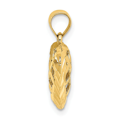 14K 3-D Diamond-cut Lattice Filigree Puffed Heart Charm