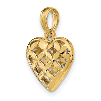 14K 3-D Diamond-cut Lattice Filigree Puffed Heart Charm