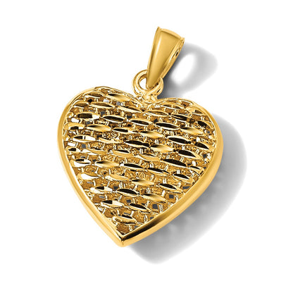14K 3-D Diamond-cut Puffed Heart Charm