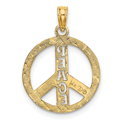 14K Flat Textured PEACE Sign Charm