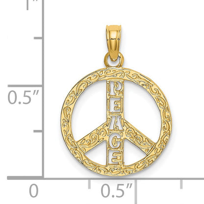 14K Flat Textured PEACE Sign Charm