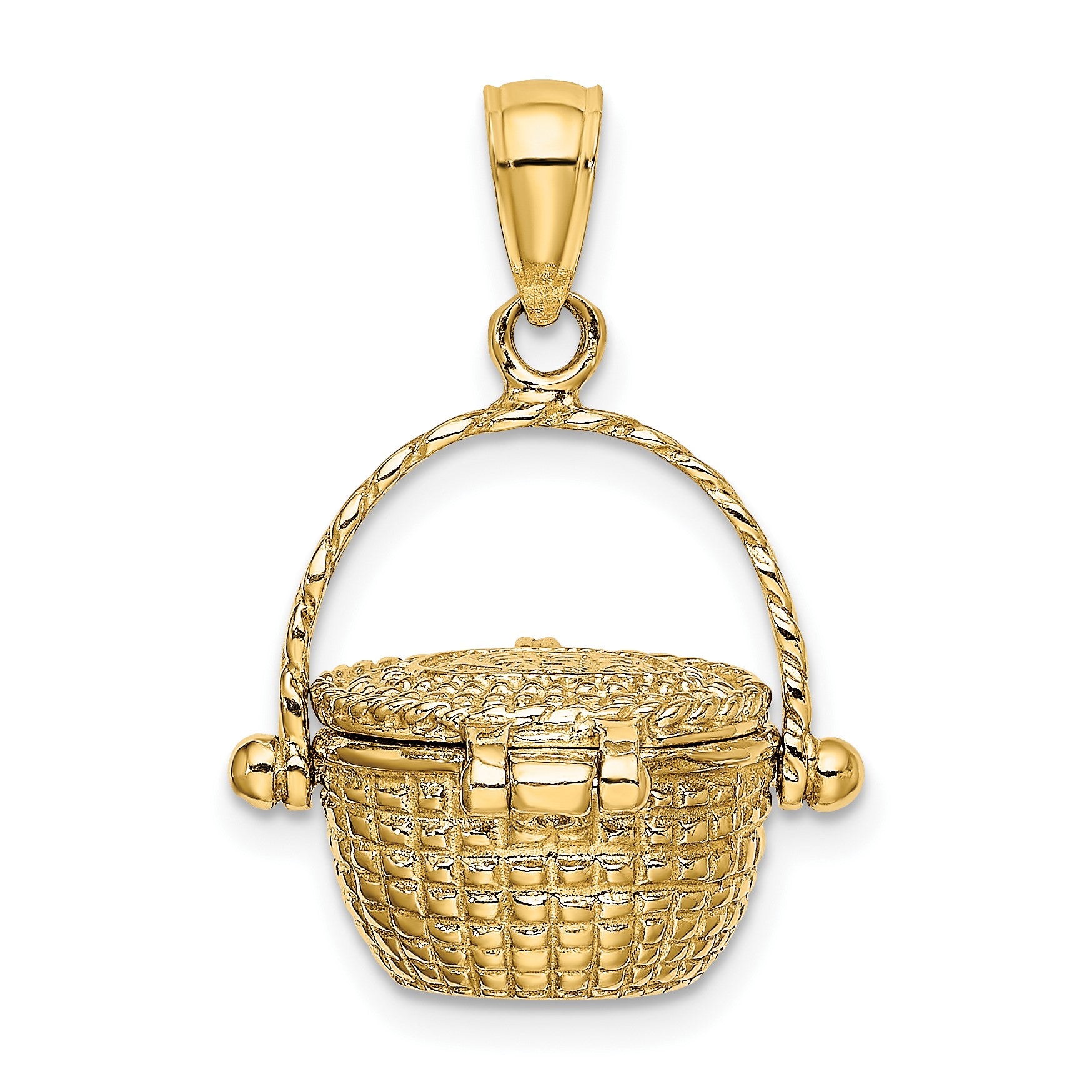 14K 3-D Nantucket Basket with Moveable Lid and Handle Charm