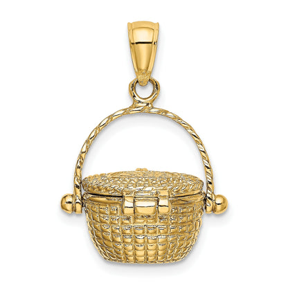 14K 3-D Nantucket Basket with Moveable Lid and Handle Charm