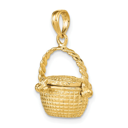 14K 3-D Nantucket Basket with Moveable Lid and Handle Charm
