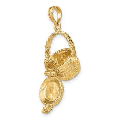 14K 3-D Nantucket Basket with Moveable Lid and Handle Charm