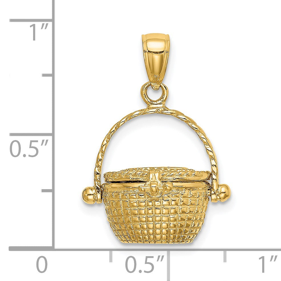 14K 3-D Nantucket Basket with Moveable Lid and Handle Charm